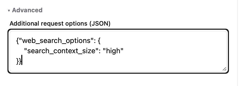 Additional request options JSON