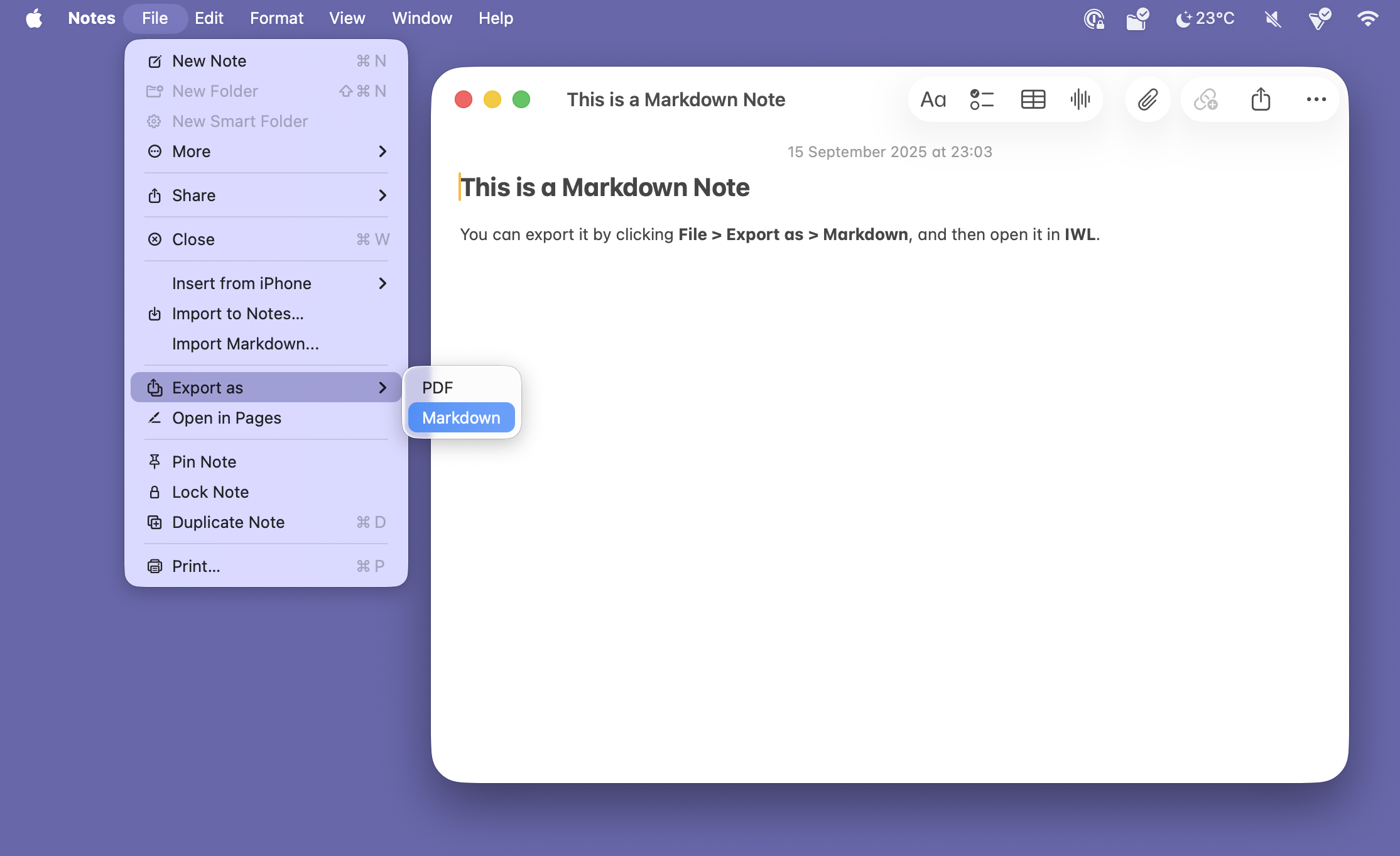 Export Markdown from Apple Notes