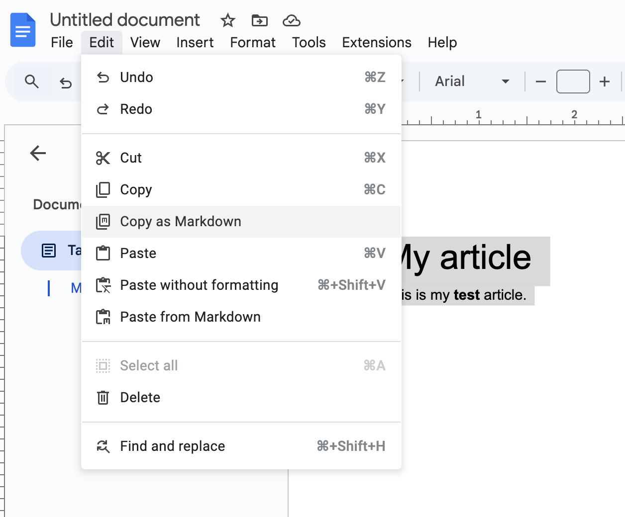 Copy as Markdown from Google Docs