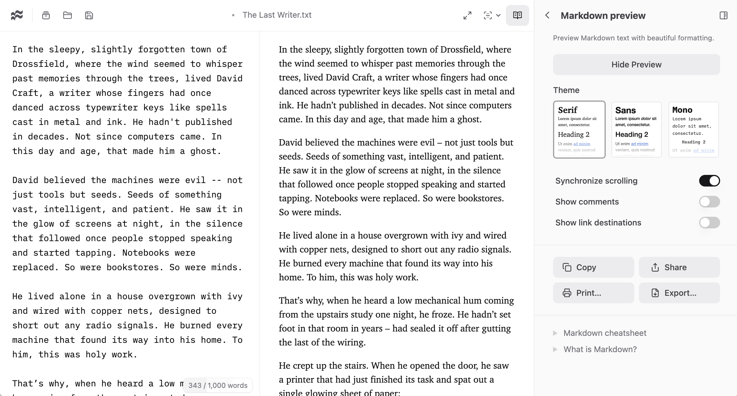 Markdown Preview with Copy and Share buttons in IWL