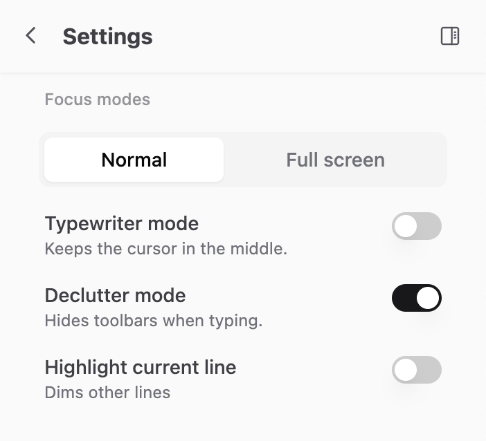 Focus modes settings in IWL