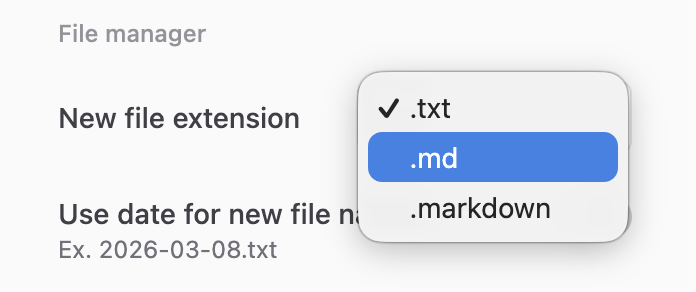 File extension setup in IWL